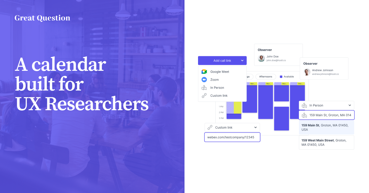 A UX research calendar, built to streamline research ops | Great Question